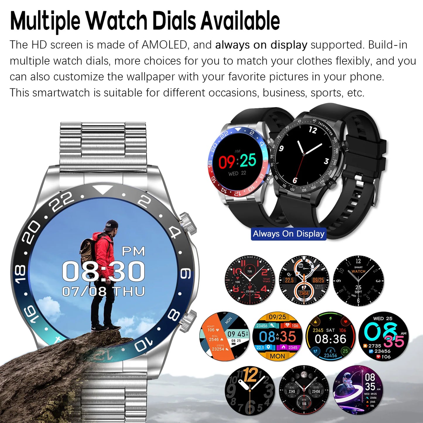 Smart Watch Men AMOLED Bluetooth Call Fitness Tracker