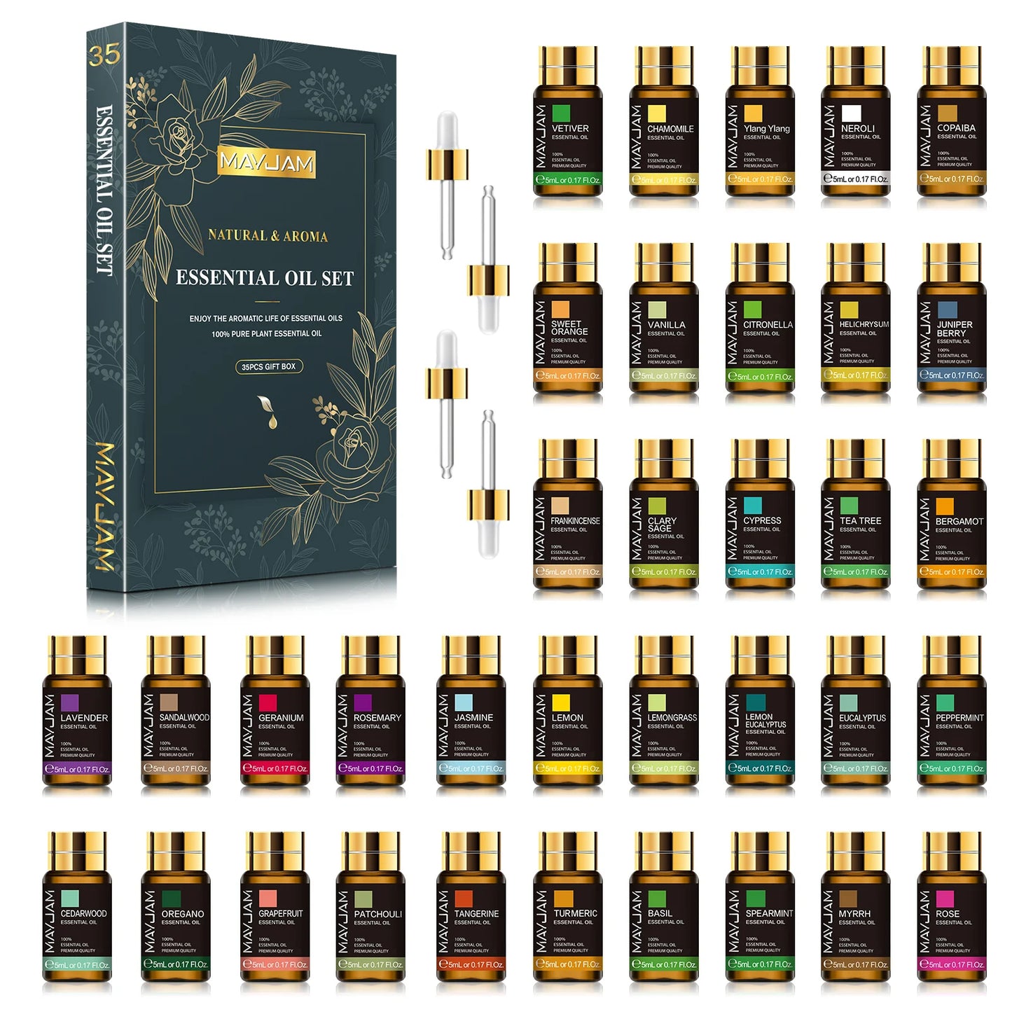 MAYJAM 35 Bottles Essential Oils Set Lavender Eucalyptus Vanilla Neroli