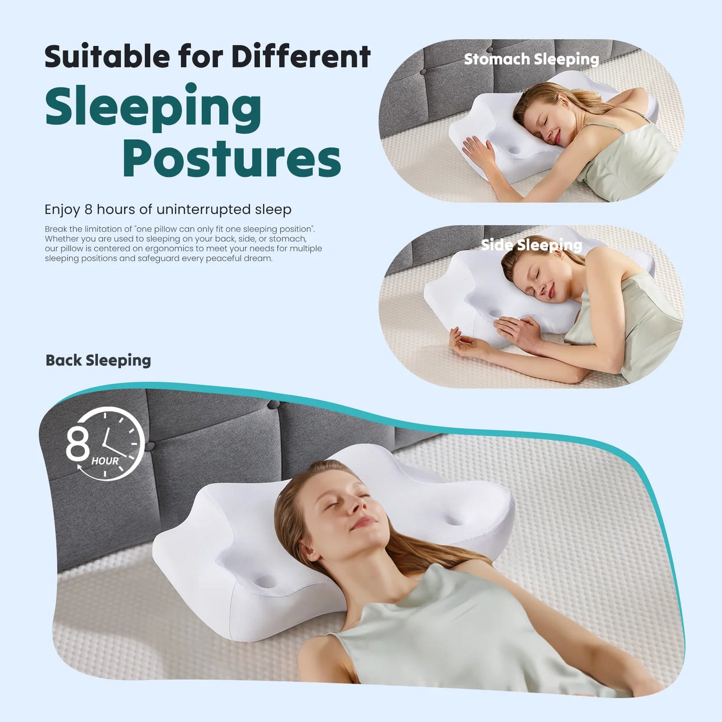 JHK Ergonomic Cervical Memory Foam Neck Pillow With Cooling Cover