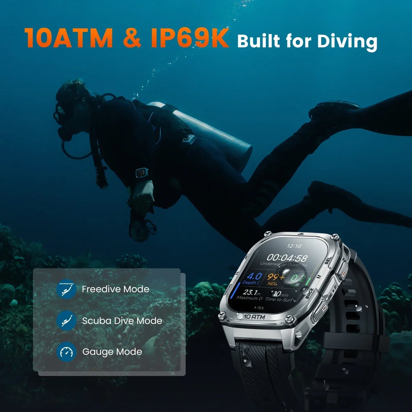 KOSPET Tank M4 Smartwatch Waterproof GPS Health Monitor Android iOS