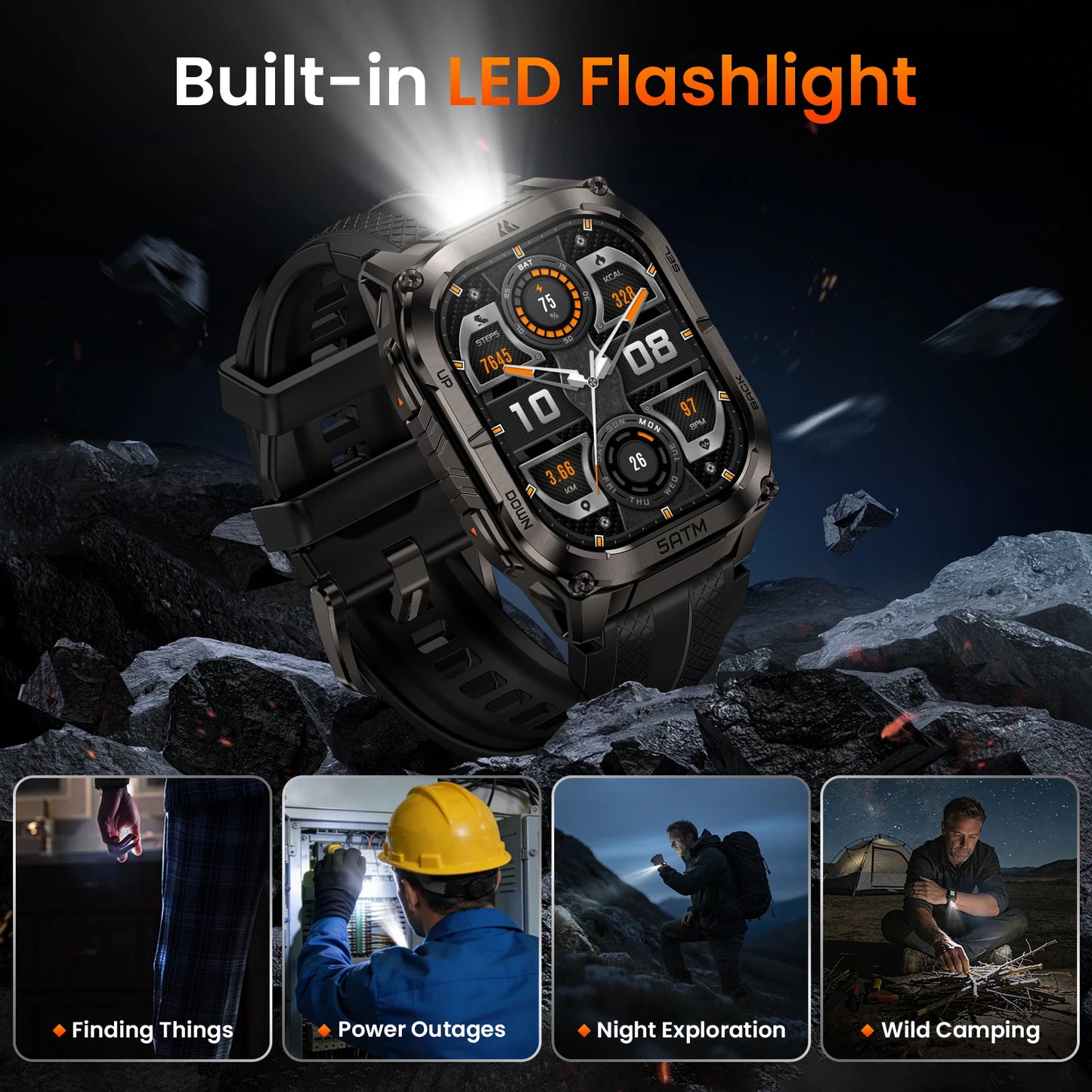 Kospet Tank M4C GPS Smartwatch With Health Tracking Integrated Flashlight
