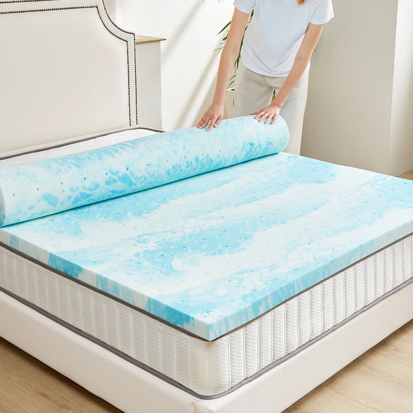 JHK Queen Memory Foam Gel Cooling Mattress Topper