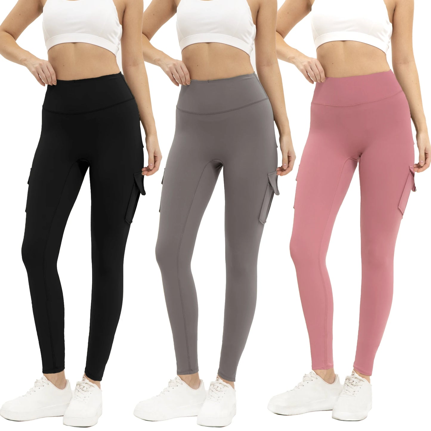 Solid Color High Waisted Women's Gym Yoga Pants With Pockets