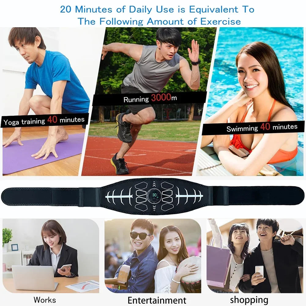 EMS Abdominal Toning Belt Muscle Stimulator Rechargeable Body Fitness Massager