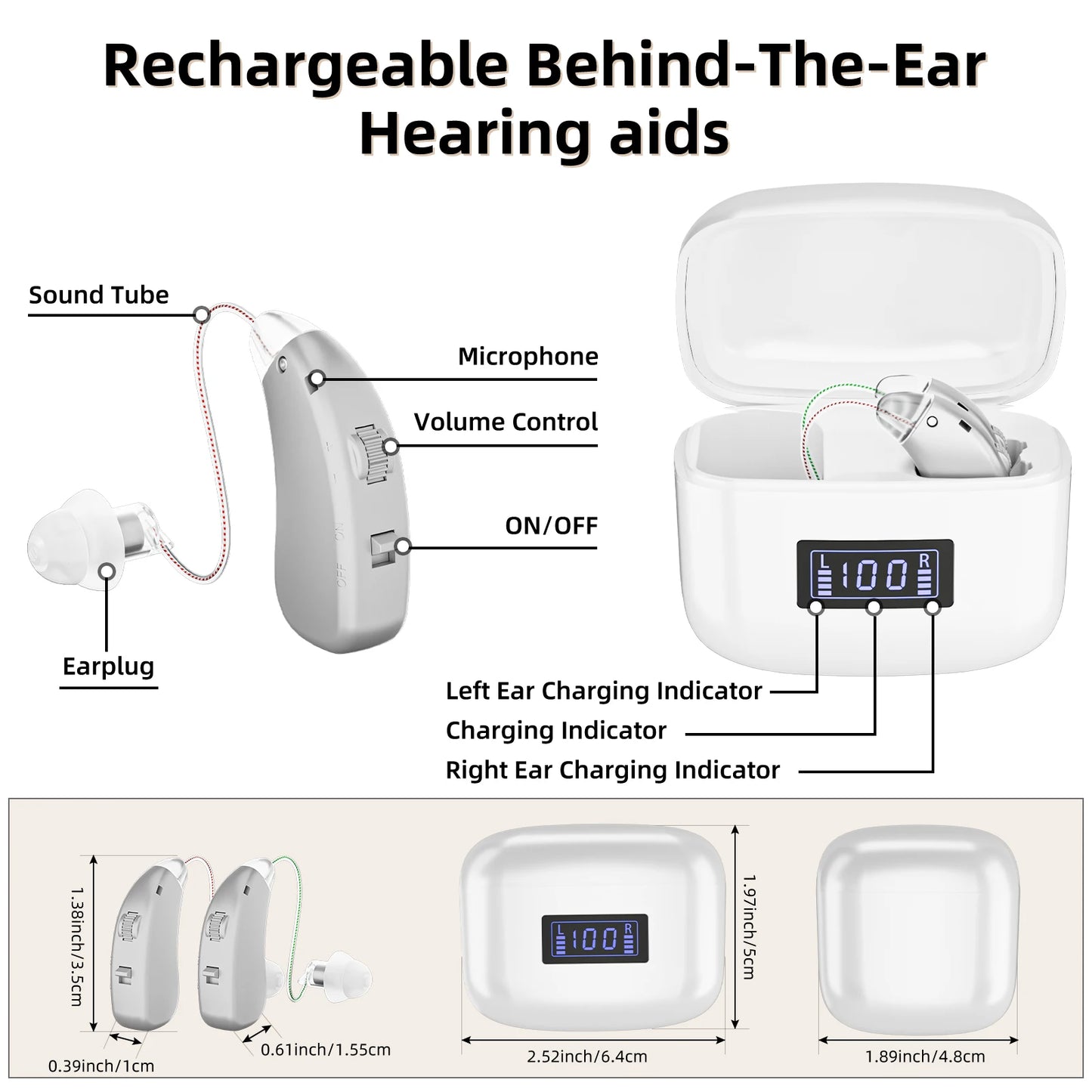 Kfcoppee Rechargeable Invisible Behind The Ear Digital Hearing Aid For Adult