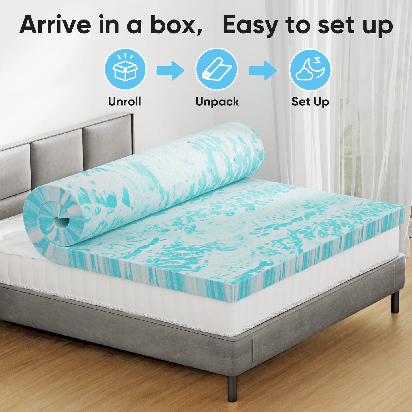 JHK Gel Memory Foam Mattress Topper With Premium Cooling Comfort
