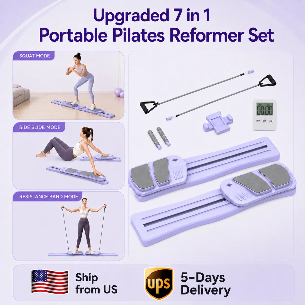 Wsuel Upgraded 7 in 1 Portable Pilates Reformer Board