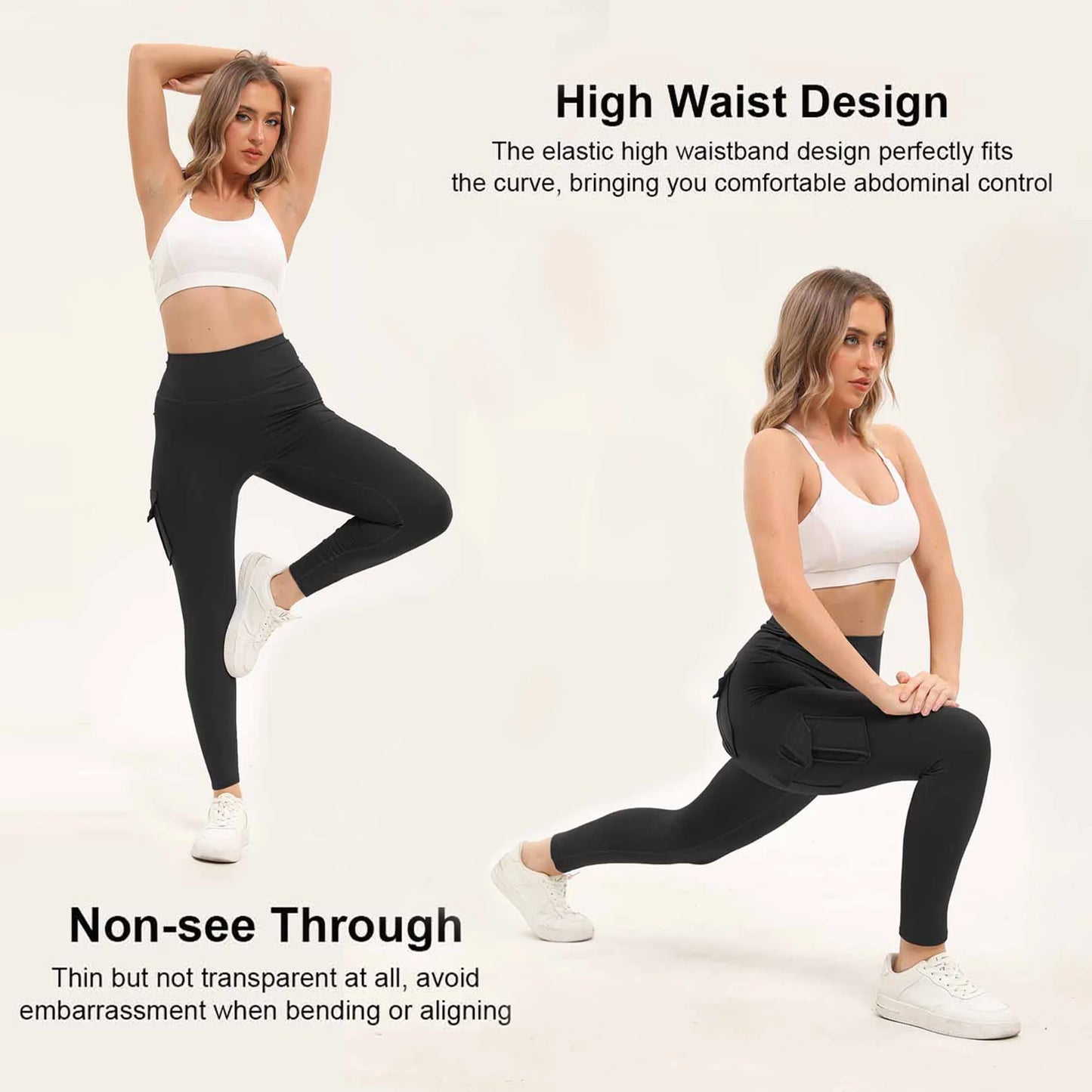 Solid Color High Waisted Women's Gym Yoga Pants With Pockets