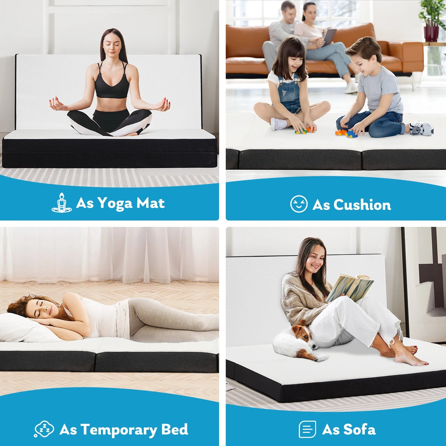 McQ 3 Inch Tri Fold Memory Foam Portable Bed Pad