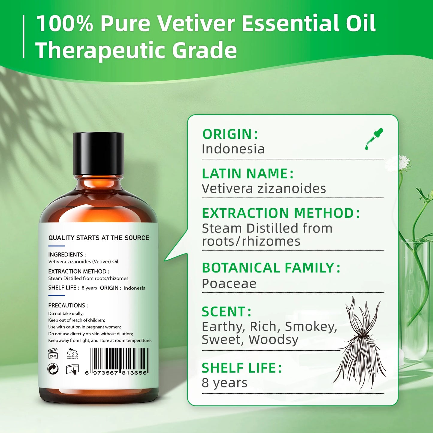 Hiqili 100ml Pure Vetiver Essential Oil For Aromatherapy and Massage