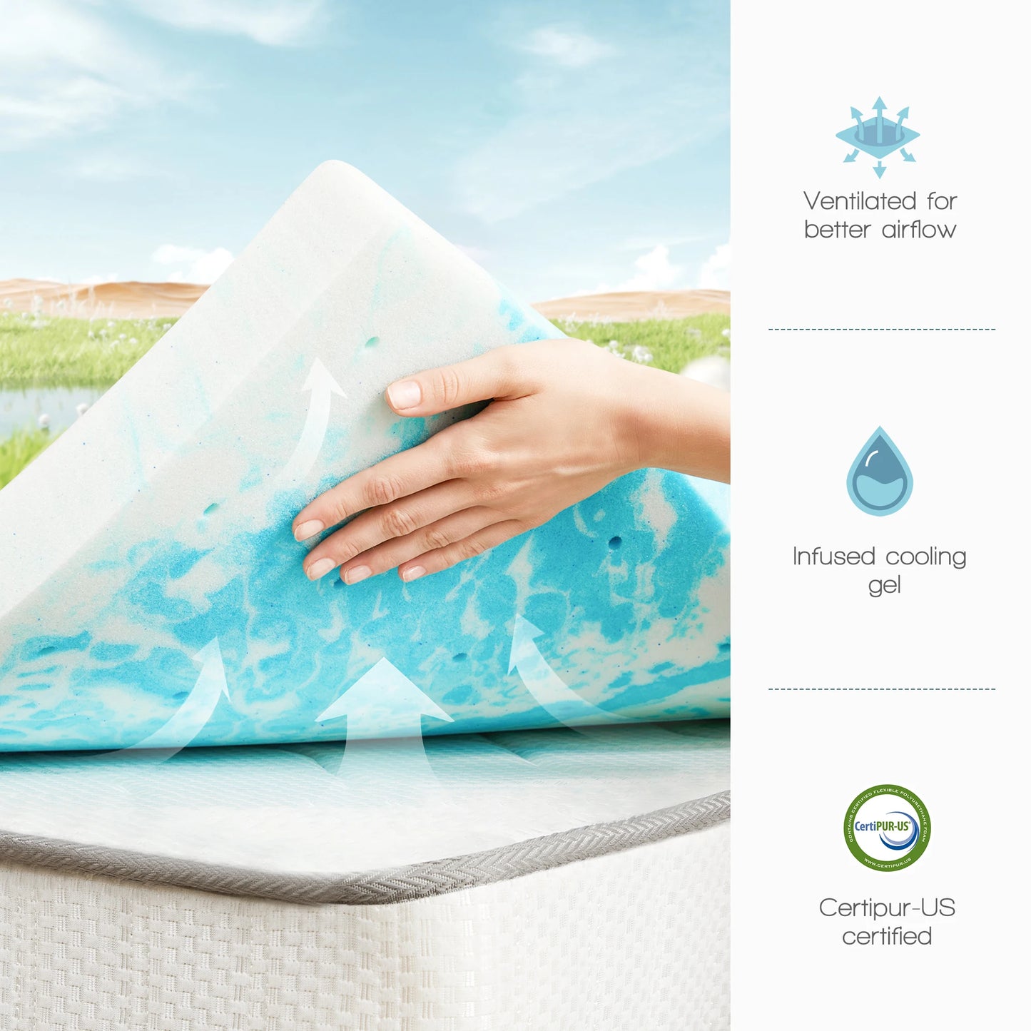 JHK Memory Foam Gel Cooling Mattress Topper