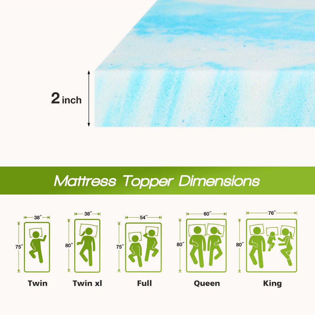 Jhk Memory Foam Mattress Topper With Gel Cooling Technology