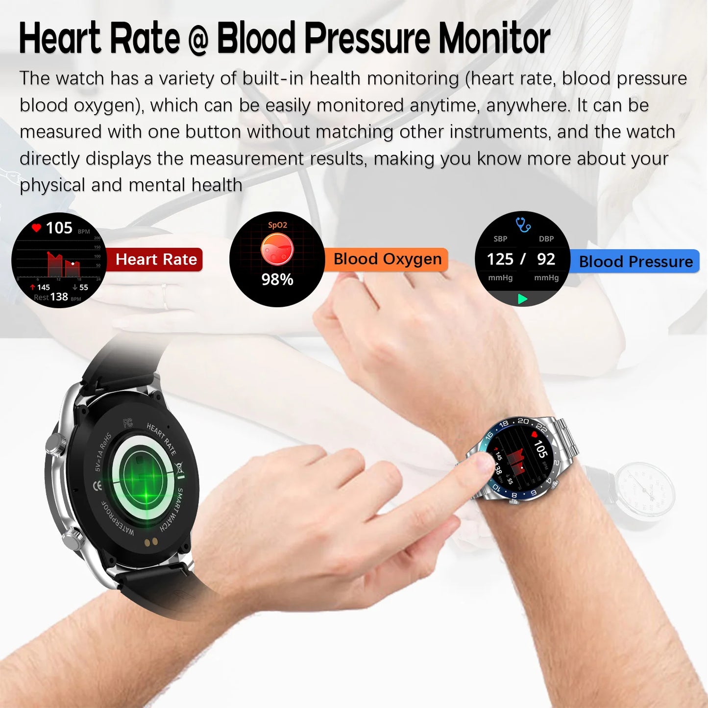 Smart Watch Men AMOLED Bluetooth Call Fitness Tracker