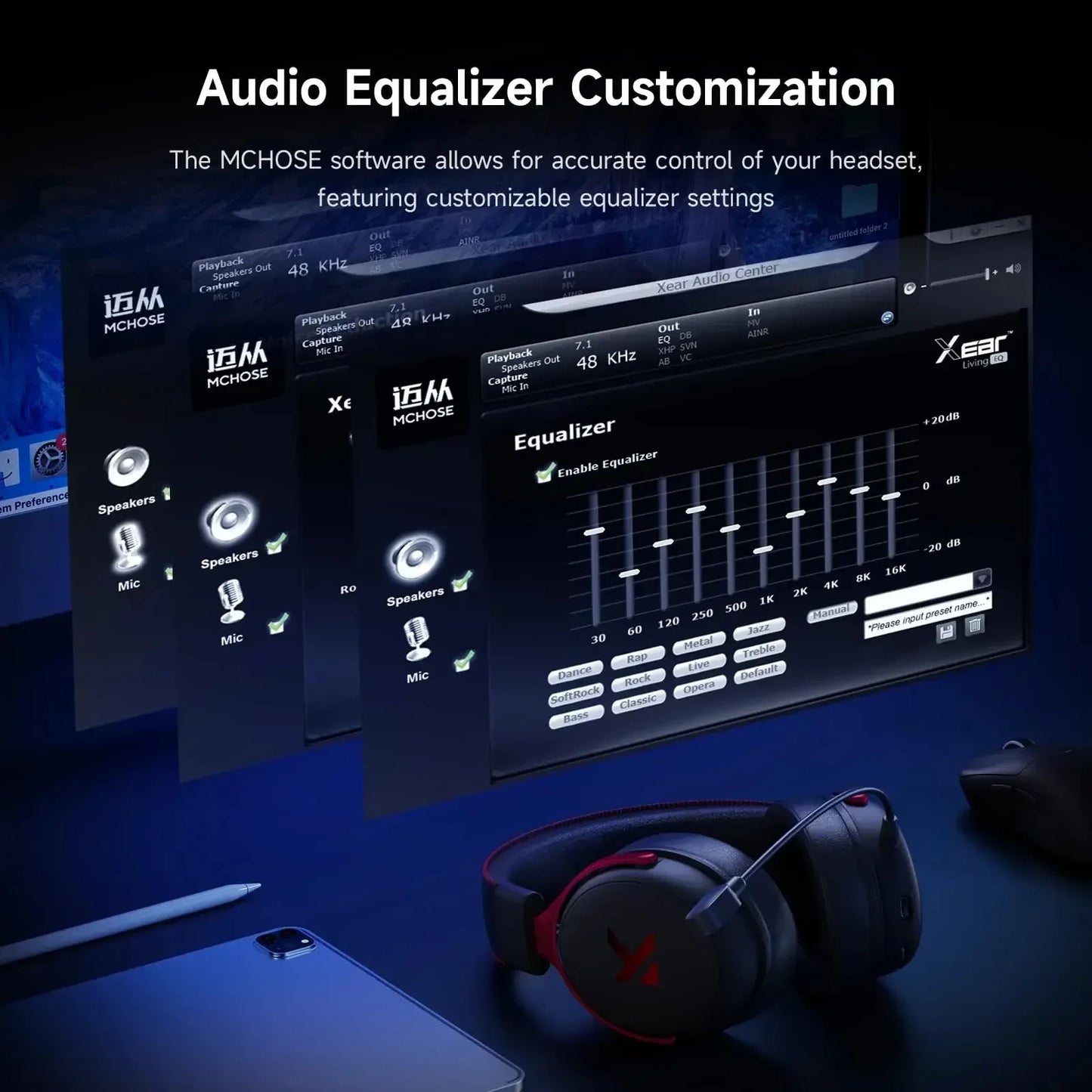 MCHOSE V9 Wireless Gaming Headset 7.1 Surround Sound Noise Canceling