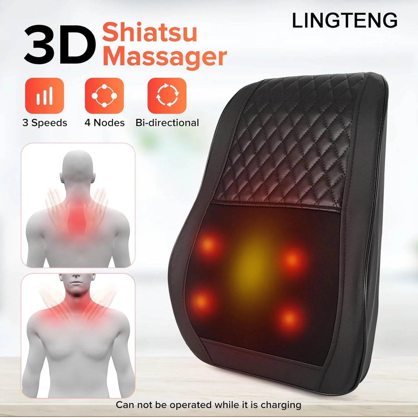 Linteng 3D Kneading Heat Therapy Back Massager For Neck Shoulders