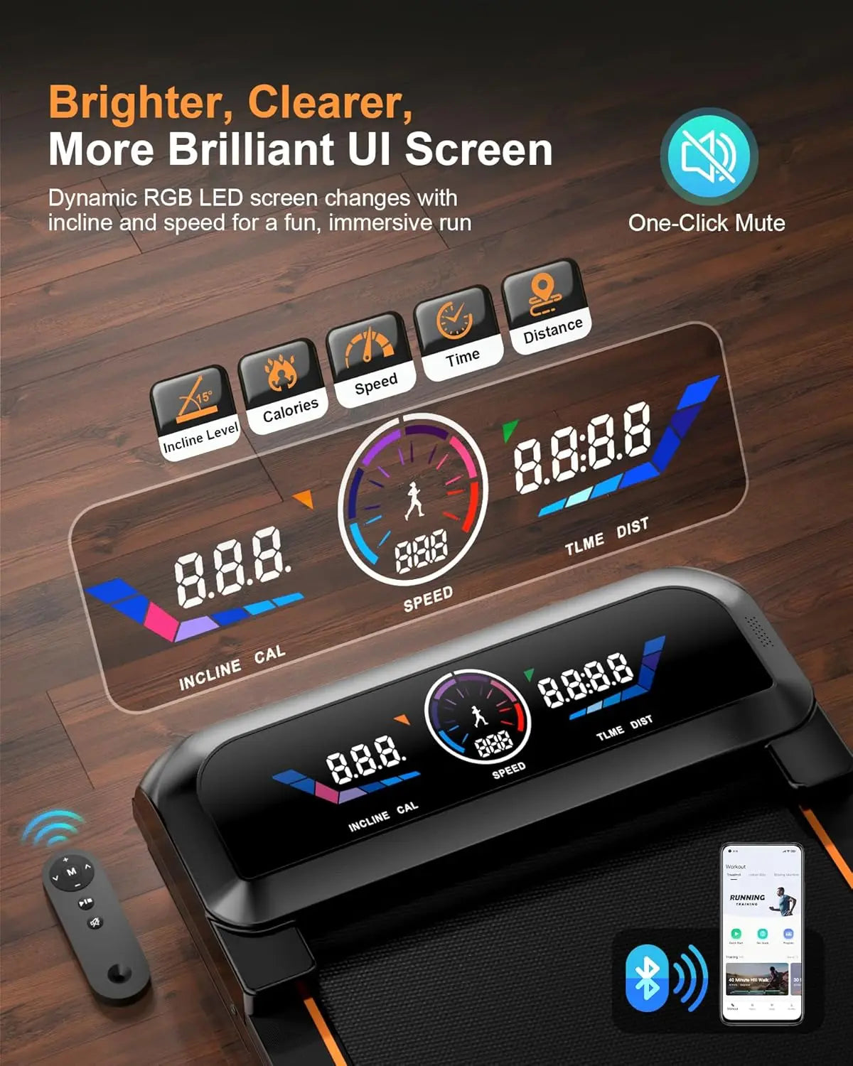 3.5HP Walking Pad Treadmill With Auto Incline RGB Screen Foldable