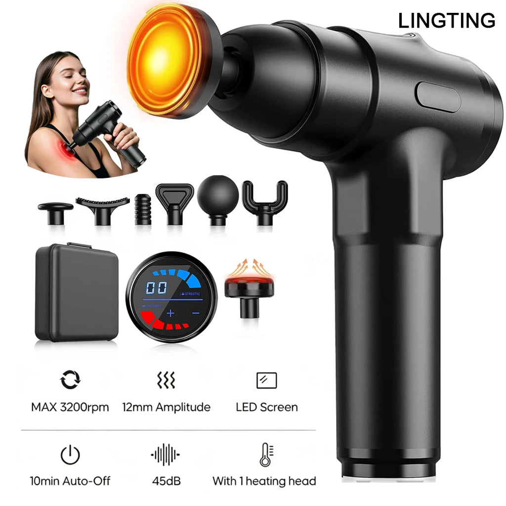 LINGTENG Heated Percussion Massage Gun for Deep Tissue Muscle Relief