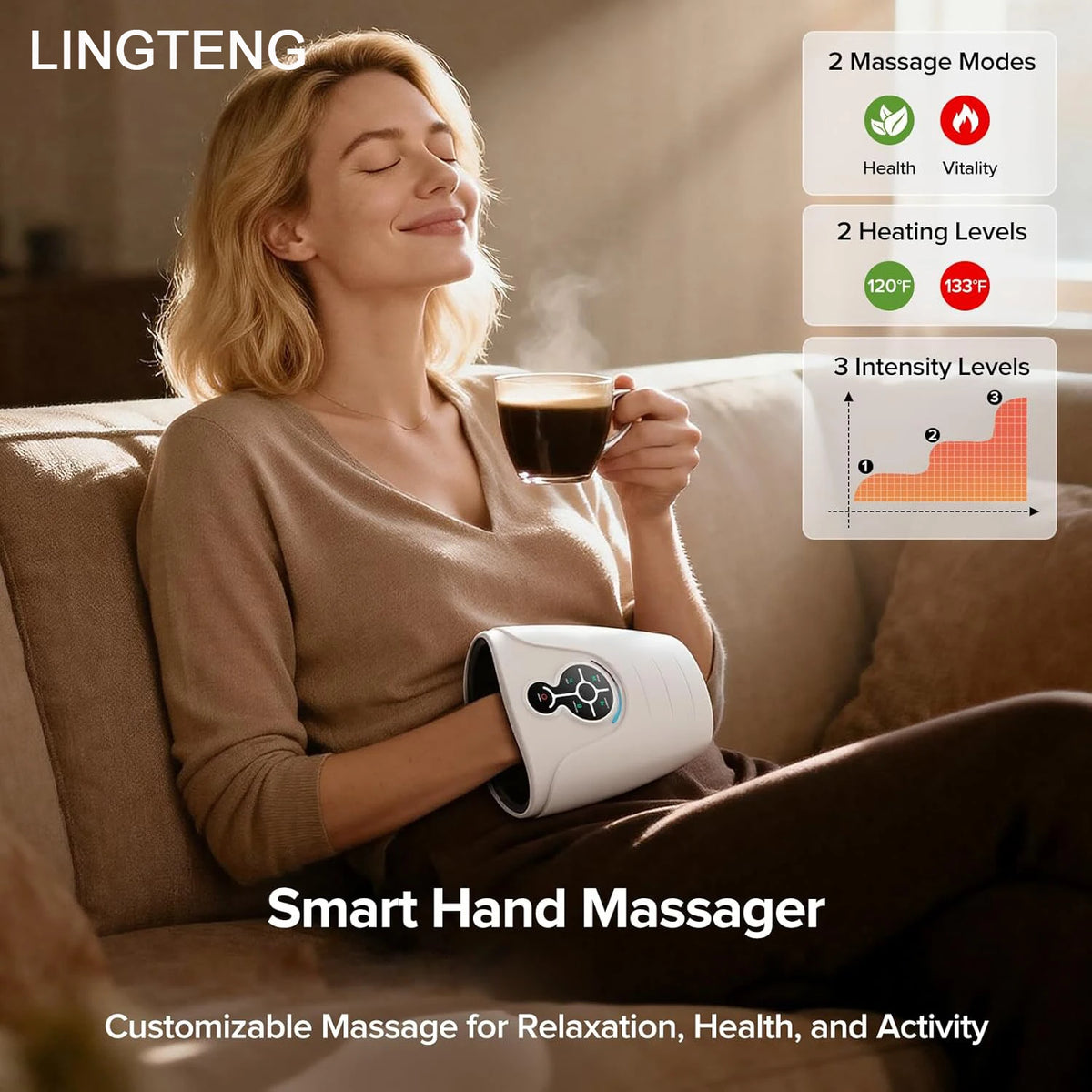 LINGTENG Cordless Heated Hand Massager for Relaxation and Comfort