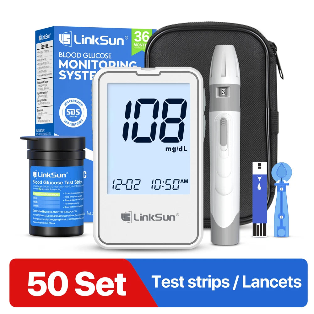 Linksun Blood Glucose Monitor With Test Strips And Lancing Device