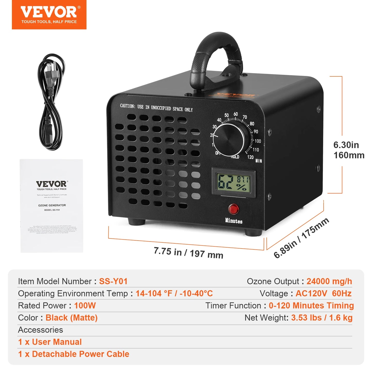 VEVOR High Capacity Commercial Industrial Ozone Generator Odor Remover Unit