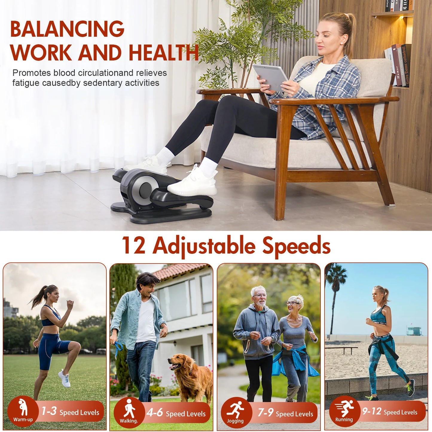 Gamewiu Under Desk Elliptical Portable Mini Leg Exerciser Remote Control