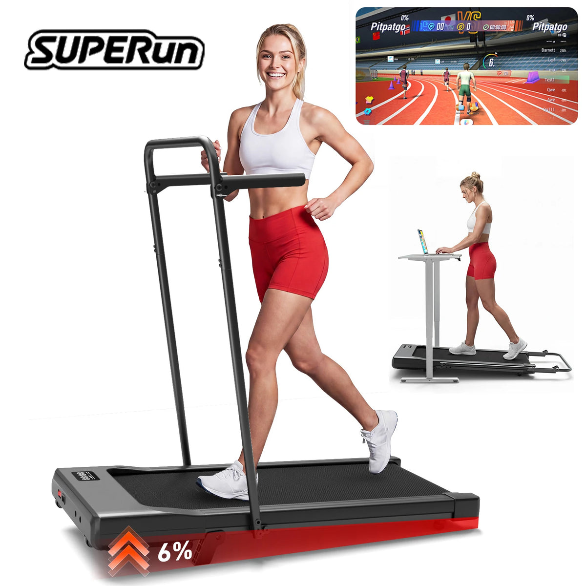 Superun Folding Treadmill With Incline Quiet Home Running Machine App