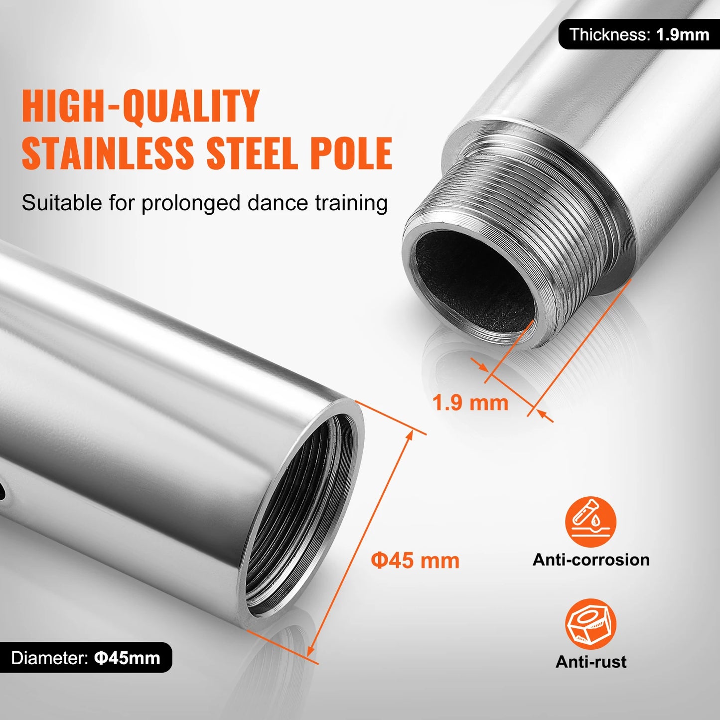 SucceBuy Professional 45mm Static Dancing Pole Heavy Duty Kit