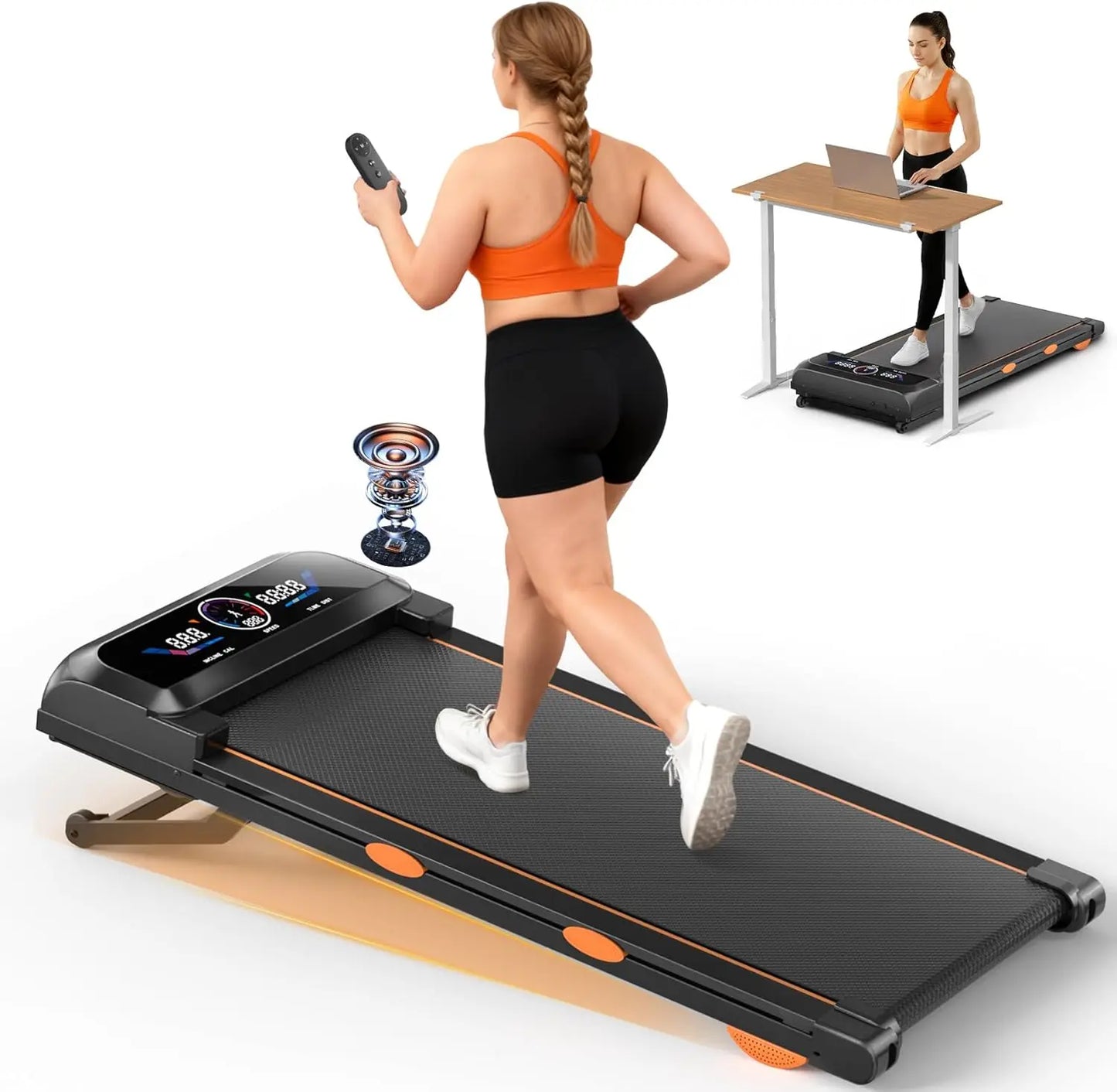 3.5HP Walking Pad Treadmill With Auto Incline RGB Screen Foldable