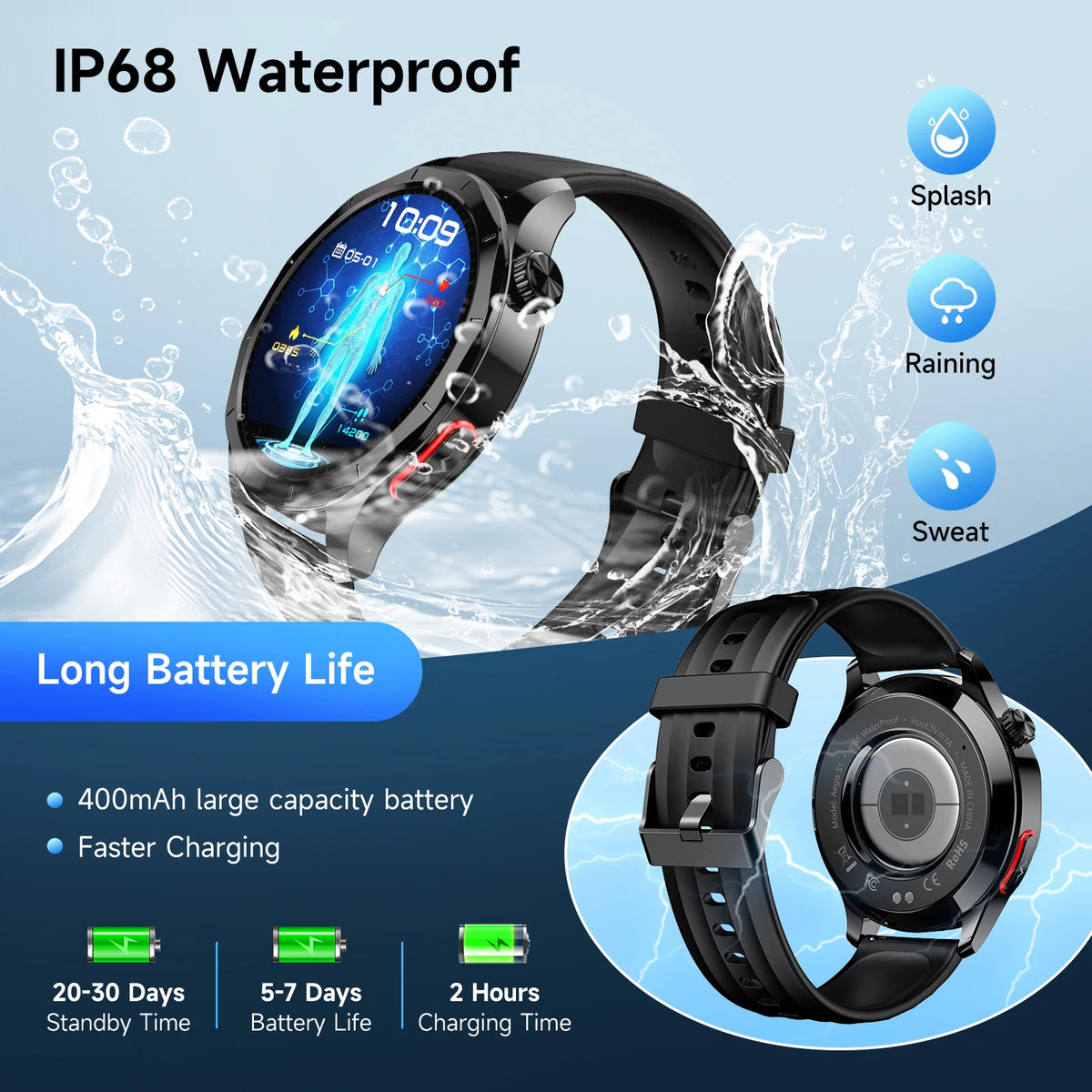 Marsyu ECG PPG Health Monitoring Smartwatch With Blood Pressure Tracking