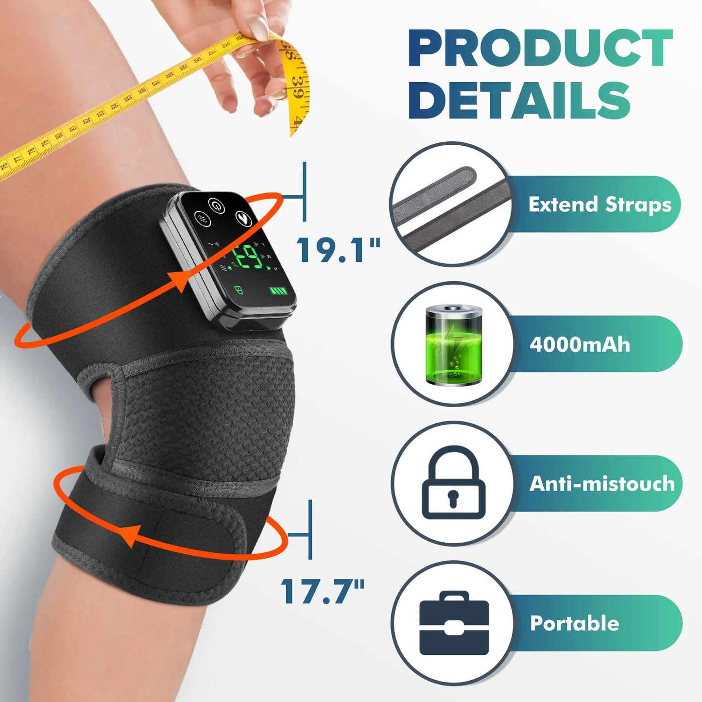Hailicare Cordless Heated Knee Massager With Heat And Vibration