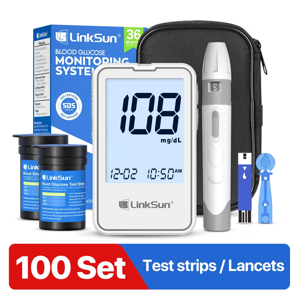 Linksun Blood Glucose Monitor With Test Strips And Lancing Device