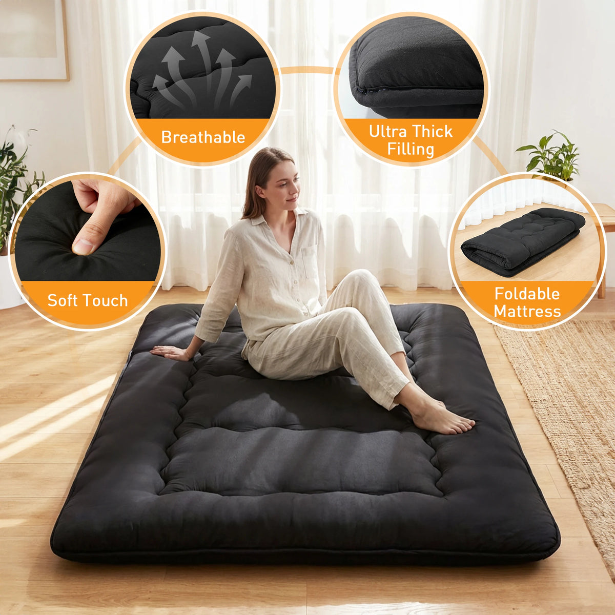 JHK Foldable Soft Breathable Bed Mattress Topper For Home Use