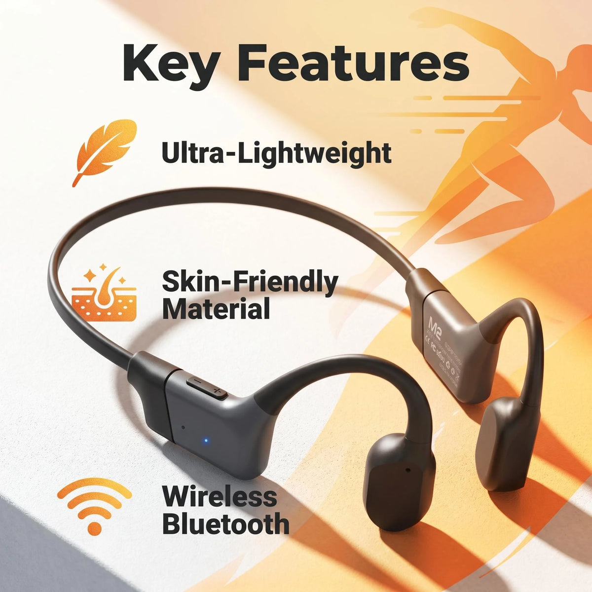 Bluetooth Bone Conduction Open Ear Wireless Headphones With ENC Microphone