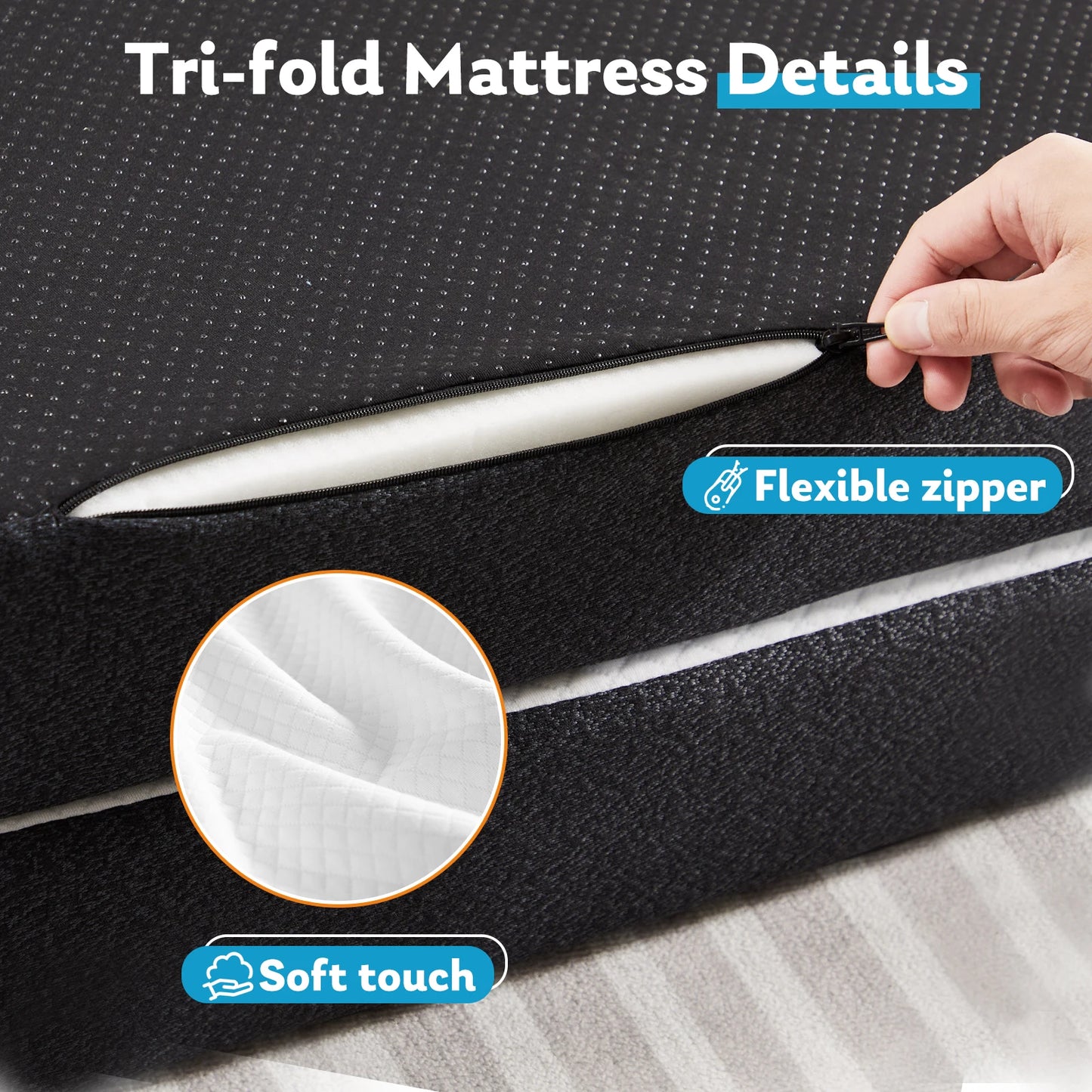 McQ 3 Inch Tri Fold Memory Foam Portable Bed Pad