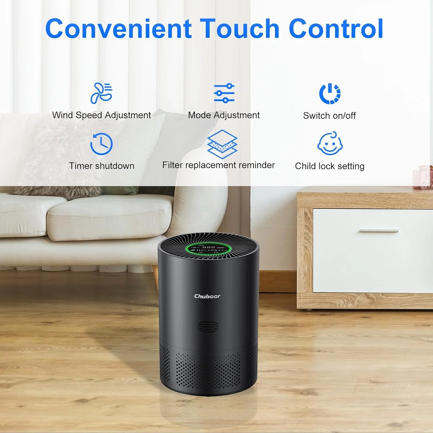 Chuboor Air Purifier H13 True HEPA Cleans Smoke Dust Pollen