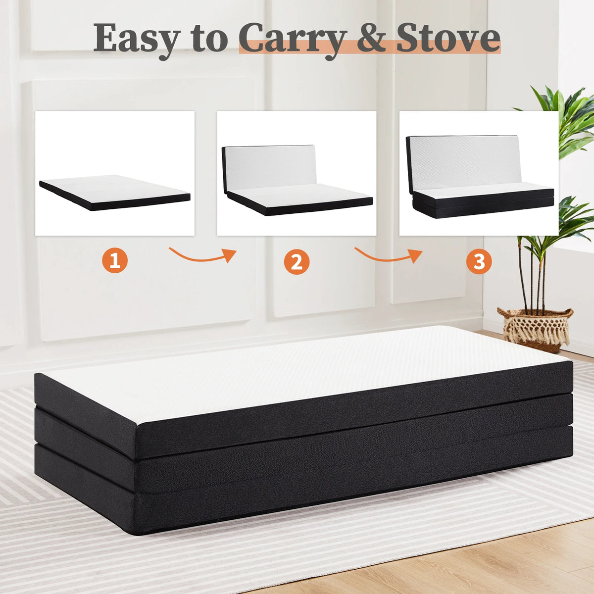 JHK Tri Fold Memory Foam Mattress With Washable Cover Portable Bed