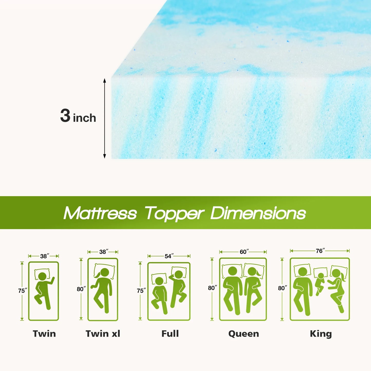 JHK Memory Foam Gel Cooling Mattress Topper
