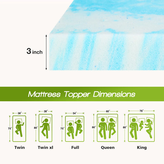 JHK Memory Foam Gel Cooling Mattress Topper