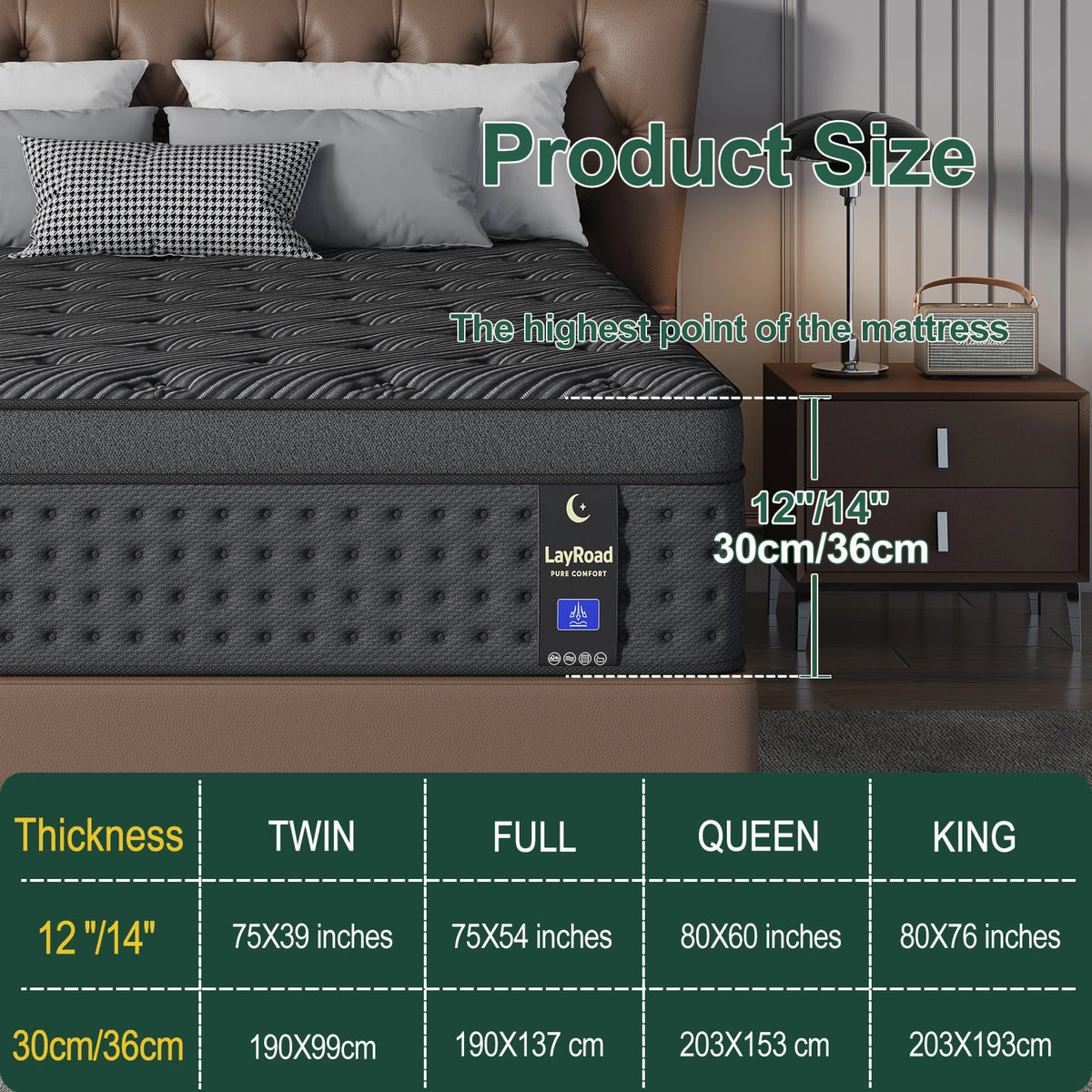 Layroad Euro Top Hybrid Memory Foam Medium Firm Mattress