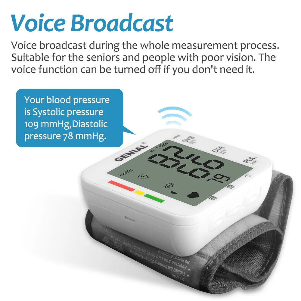 Genial Wrist Blood Pressure Monitor Featuring Digital Display And Memory