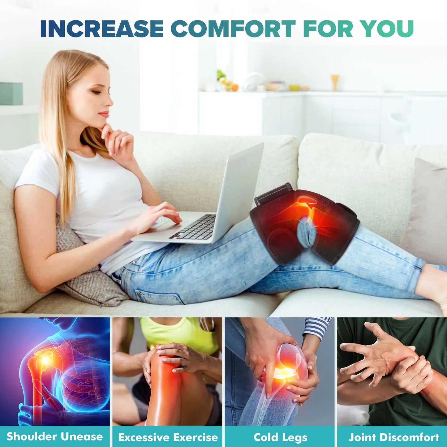 Hailicare Cordless Heated Knee Massager With Heat And Vibration