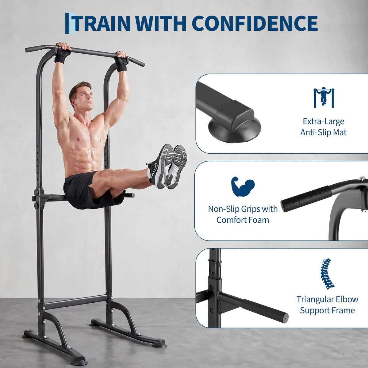 HiMISS Adjustable Power Tower With Pull Up And Dip Stations