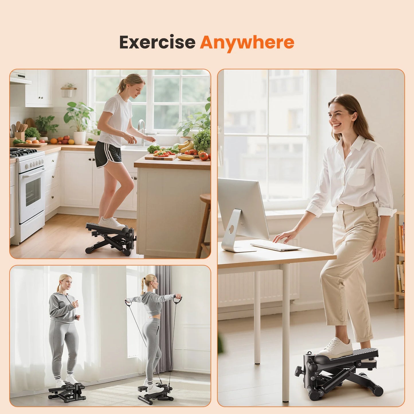 JHK Mini Stepper With Resistance Bands And Lcd Monitor