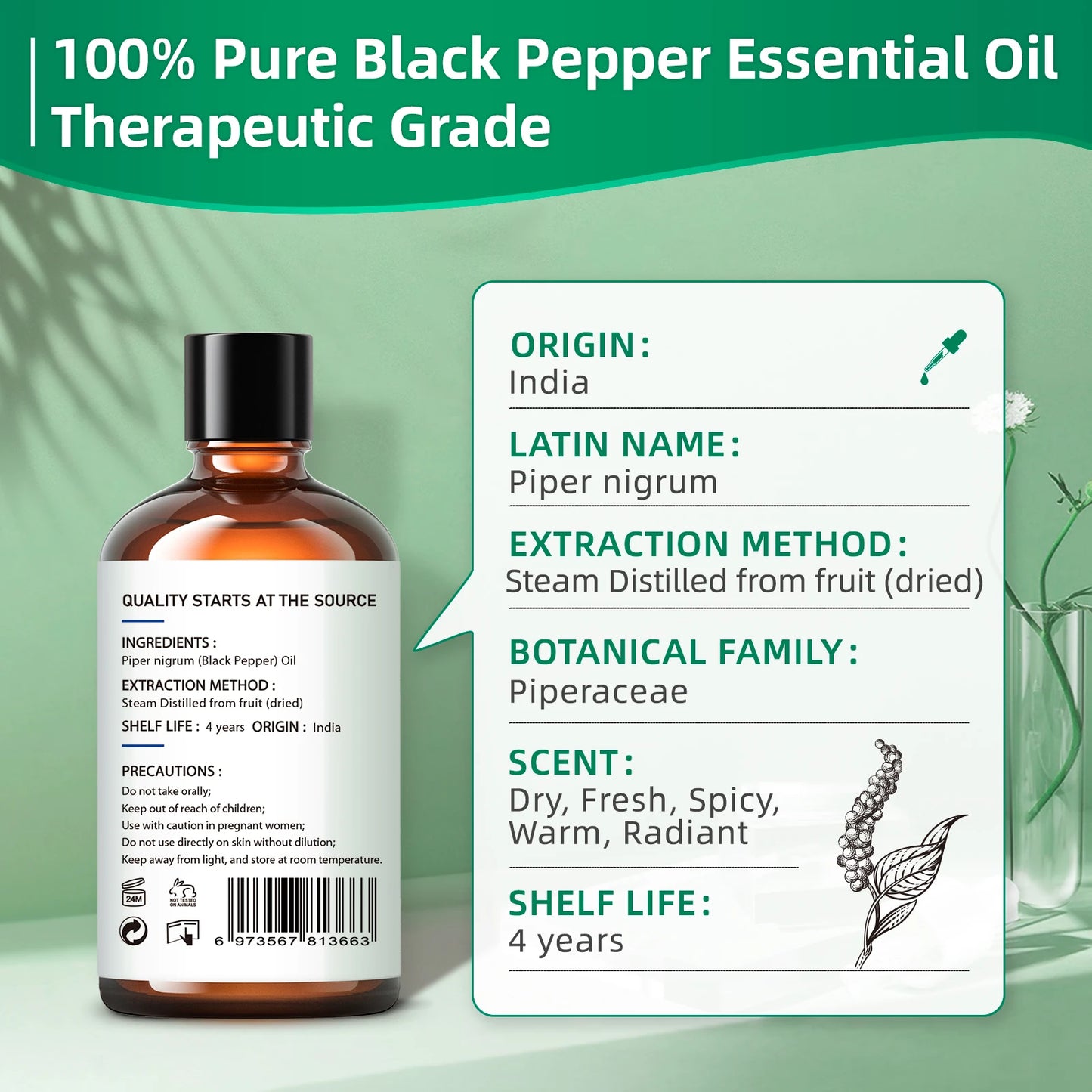Hiqili 100% Pure Black Pepper Essential Oil For Diffuser Use