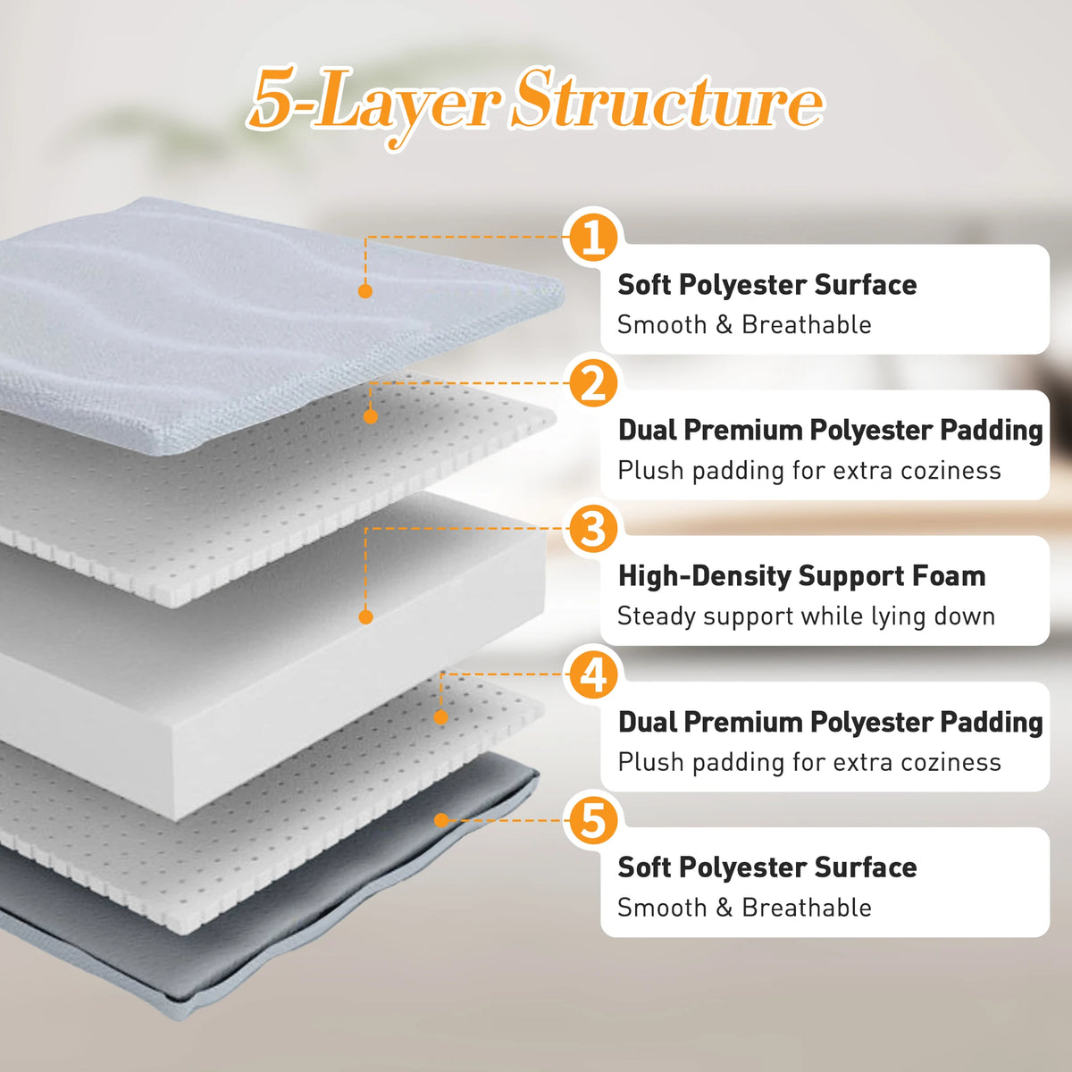 JHK Foldable Soft Breathable Bed Mattress Topper For Home Use