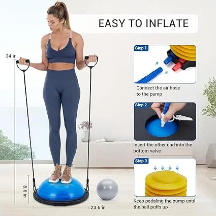 Half Exercise Ball Balance Trainer With Bands And Pump