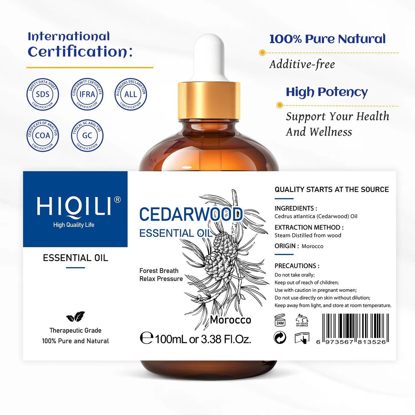 Hiqili 100 Milliliter Cedarwood Pure Essential Oil