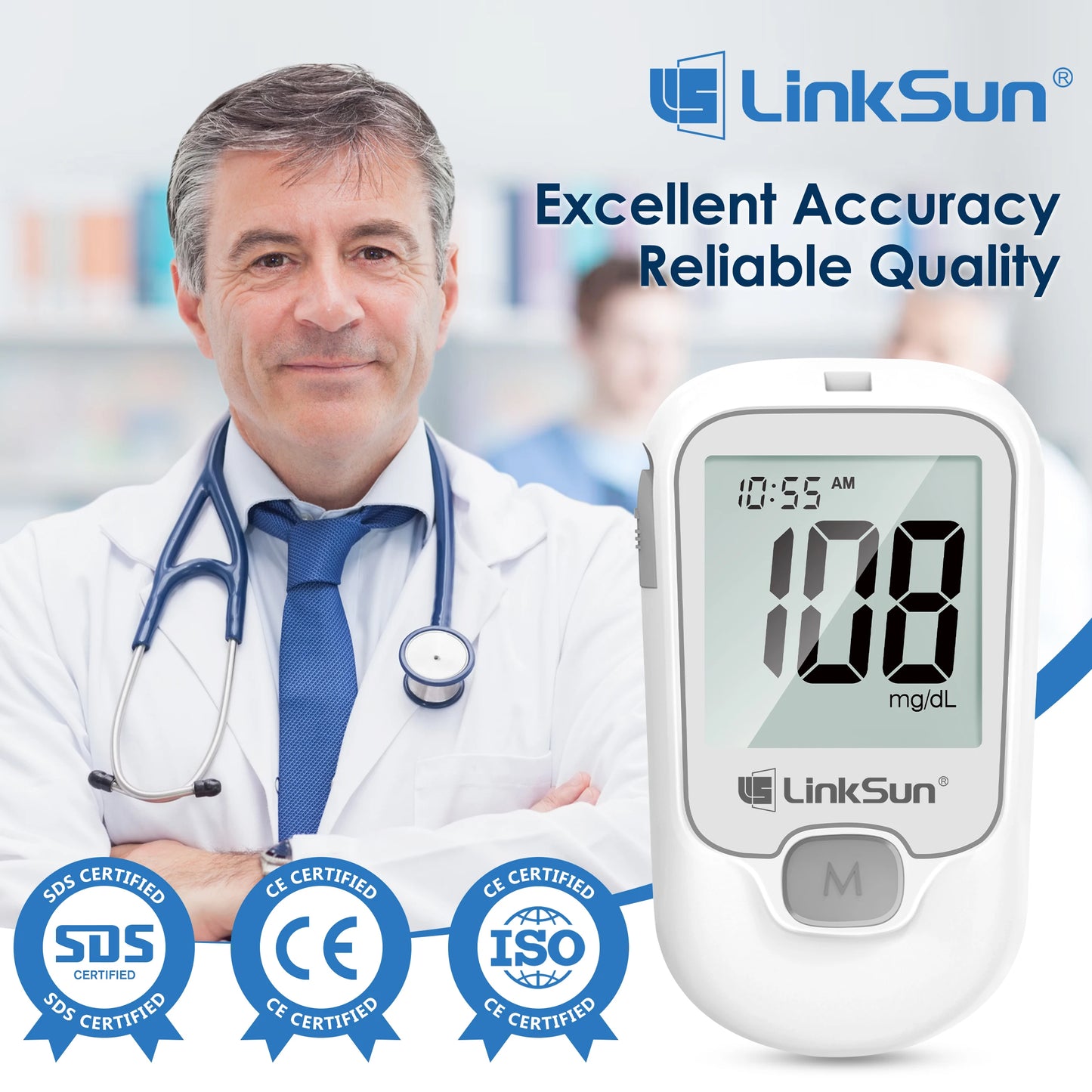 Linksun Blood Glucose Monitor With Test Strips And Lancing Device