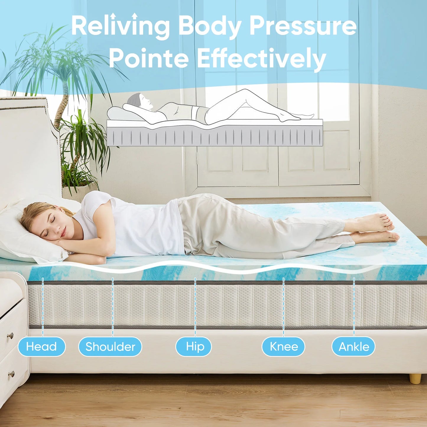 JHK 2 Inch Gel Memory Foam Mattress Topper Cooling
