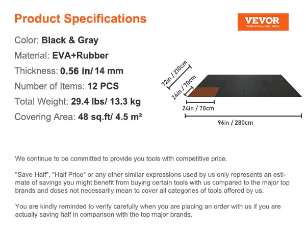 SucceBuy Interlocking EVA Foam And Rubber Waterproof Gym Floor Mats